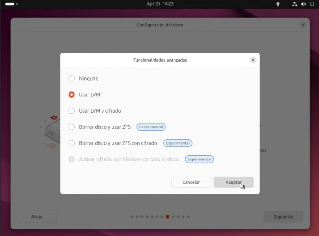 funcionalidad avanzada de disco en ubuntu