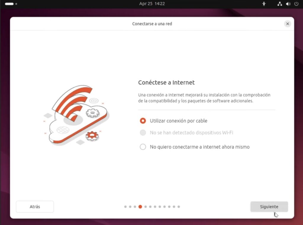 Conectarse a Internet para la instalación